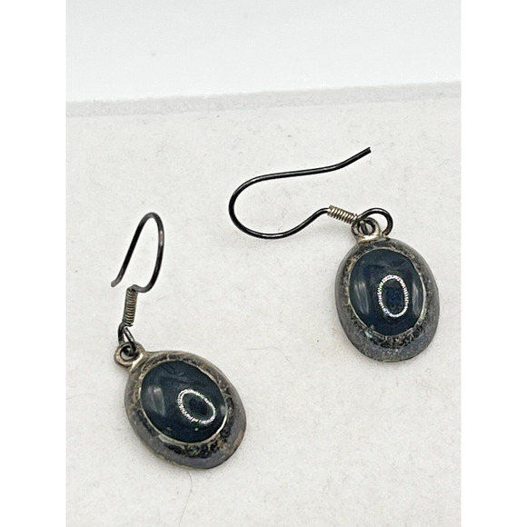 Vintage Native American Black Onyx Silver Earrings - Picture 3 of 5